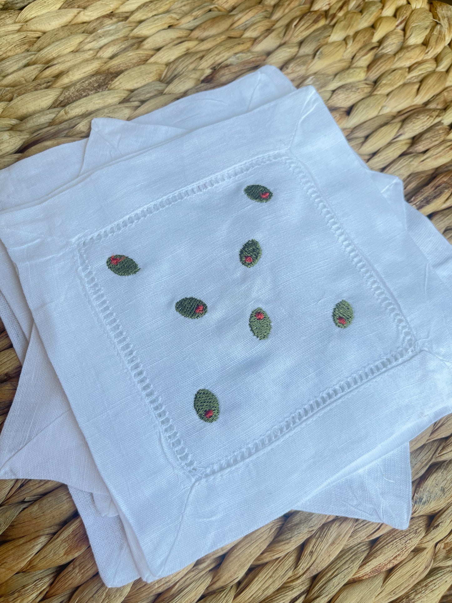 Olive Stitched Cocktail Napkin