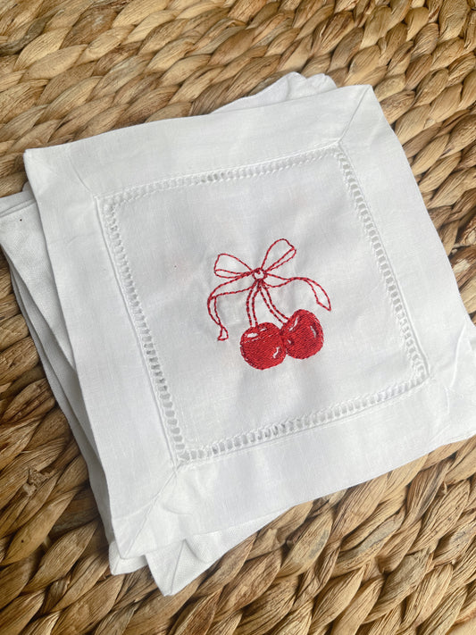 Cherries Stitched Cocktail Napkin