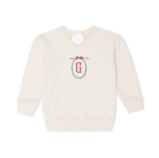 Scallop Bow Frame Puff Sleeve Sweatshirt