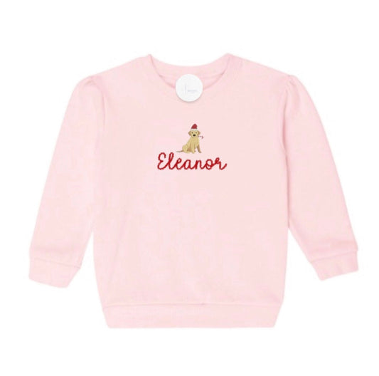 Candy Cane Dog Puff Sleeve Sweatshirt