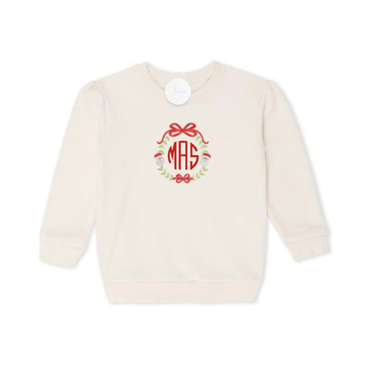 Santa Bow Frame Puff Sleeve Crewneck